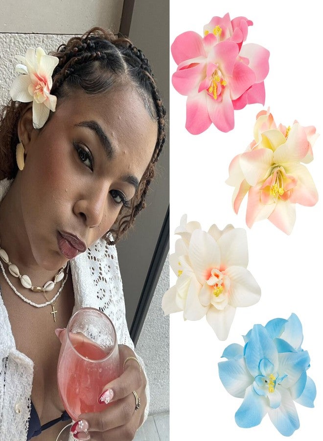 TEBIEKOY 4Pcs Hawaiian Flower Hair Clips for Women, 3.5 Inches Artificial Tropical Hair Clip Hibiscus Claw Clip Beach Vacation Party Boho Hair Accessories for Women Girls - Image 1